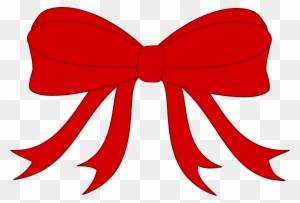 A vibrant red ribbon bow with flowing tails on a transparent background.