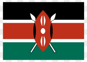 Flag of Kenya featuring black, red, and green horizontal stripes with a central red shield and white spears.