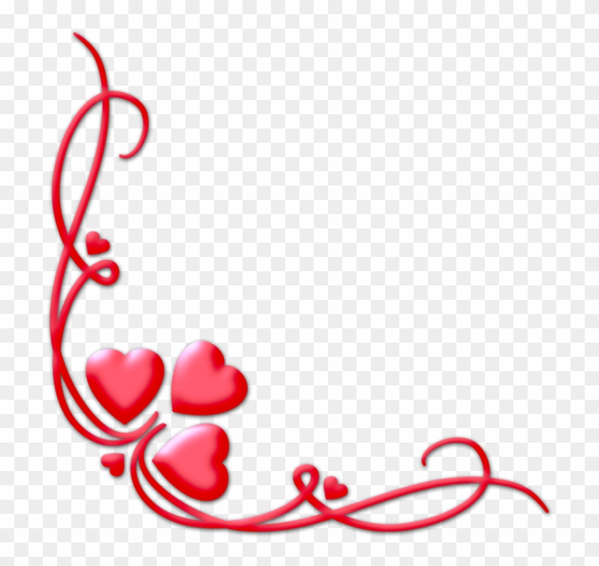 Red heart-themed decorative corner flourish with swirling vines and glossy hearts on transparent background.
