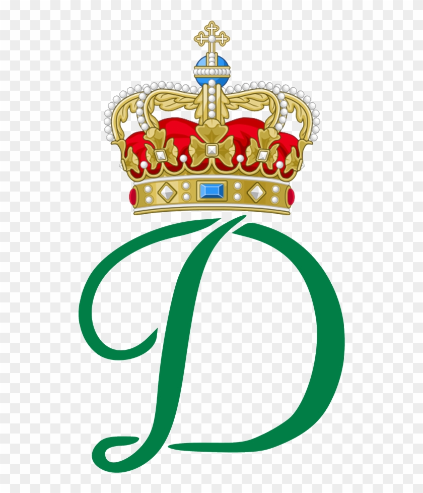 Royal crown atop a green stylized letter "D", symbolizing monarchy or dynastic identity.