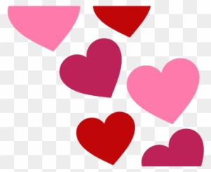 Assorted pink, red, and magenta heart shapes scattered on a transparent background.