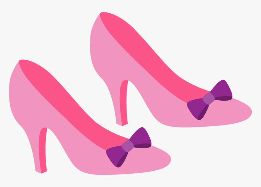 Pink high-heeled shoes with purple bows, stylized vector illustration.