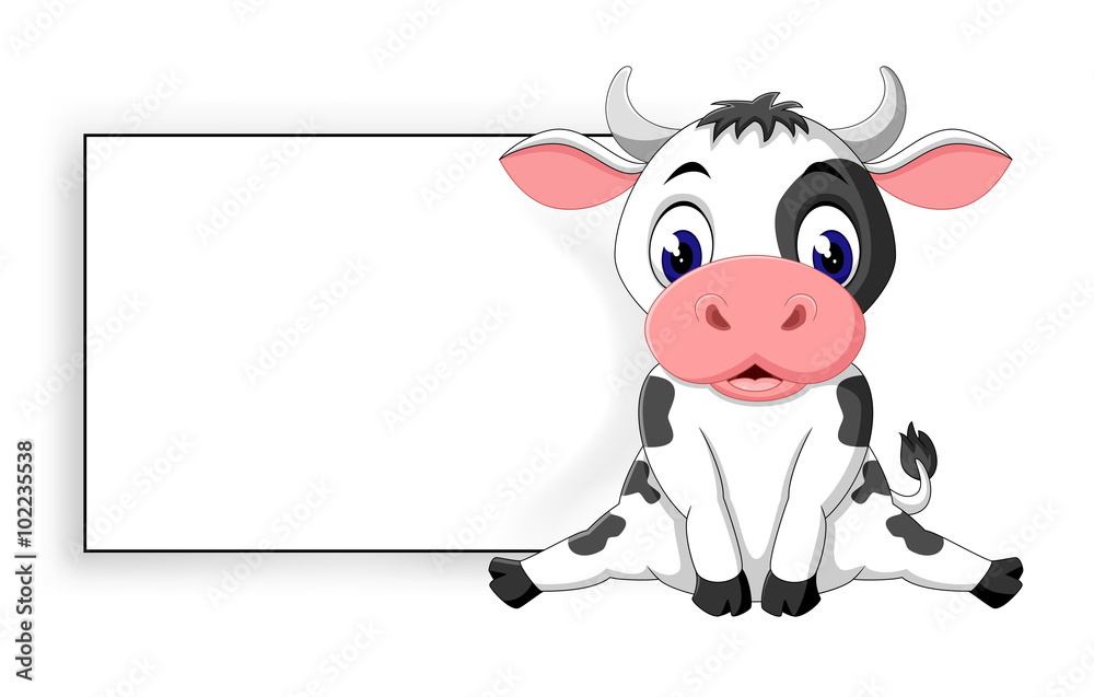 Friendly Cartoon Cow with Blank Sign - Free Vector Illustration