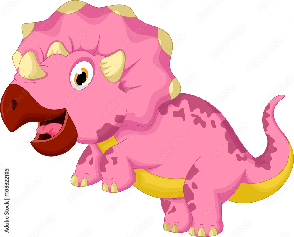 Pink Cartoon Triceratops Dinosaur - Free Vector Illustration