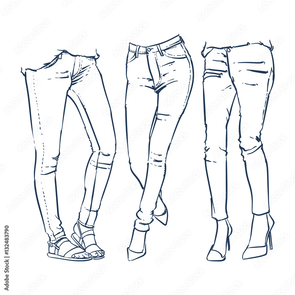 Stylish Women’s Jeans Illustration - Fashion Sketch Collection