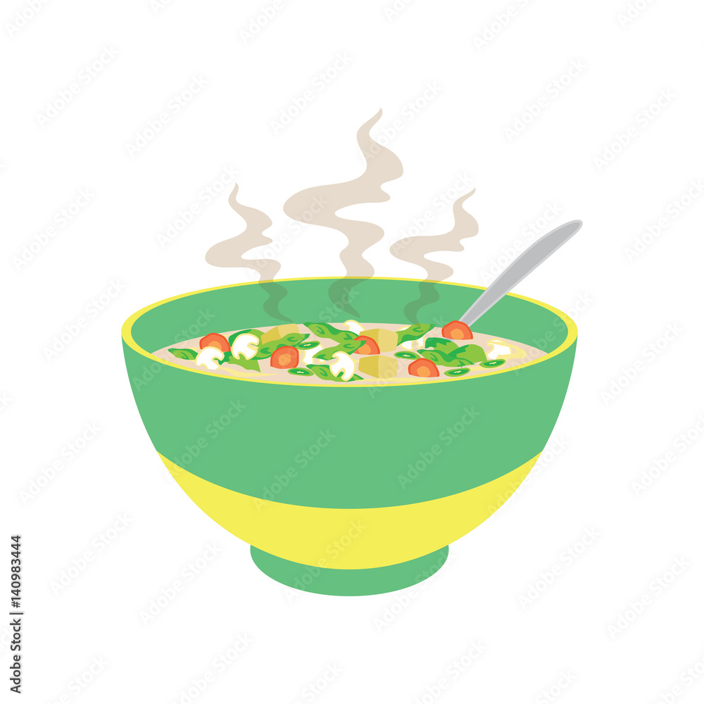 Hot Yellow And White Noodle Soup In Chinese Bowl And Chopstick Clip 