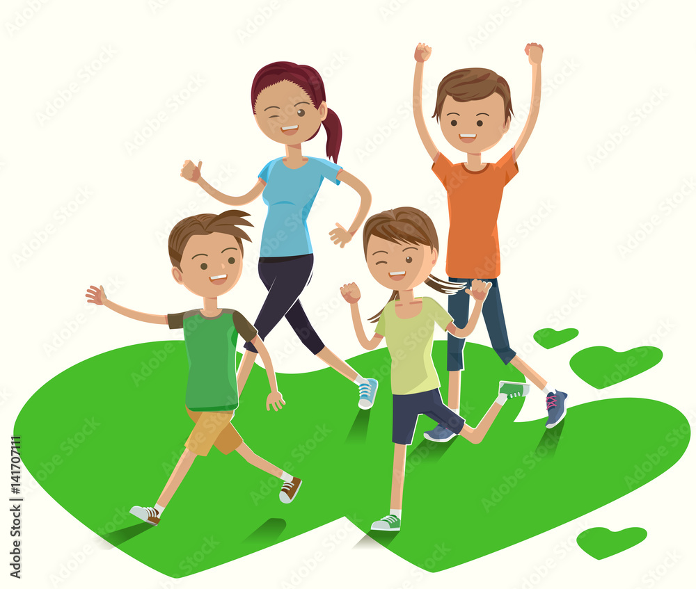 Happy Family Running Together - Promoting Health, Joy & Togetherness