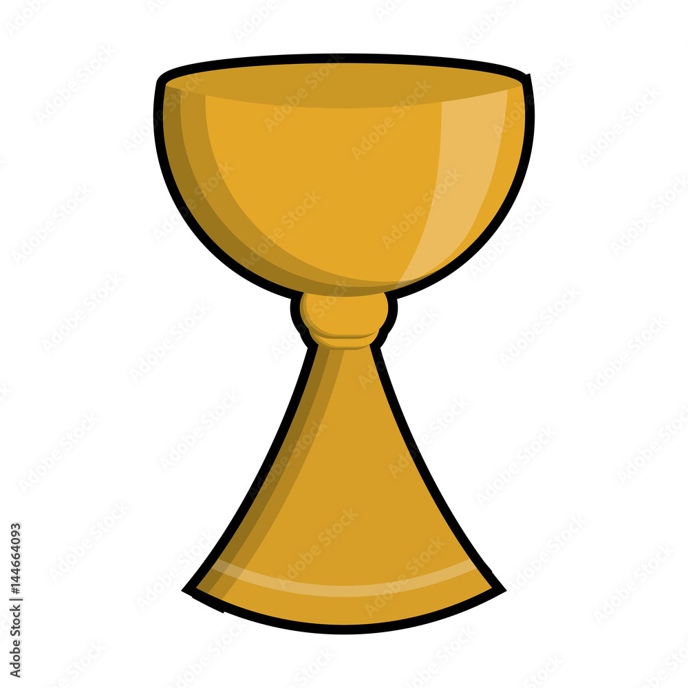 Golden chalice icon with wide bowl and flared stem, stylized cartoon illustration on white background.