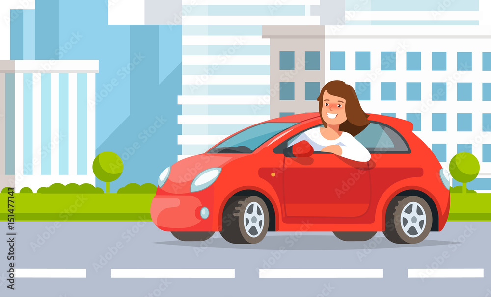 Beautiful Woman Driving Car. Vector Illustration Royalty Free SVG ...