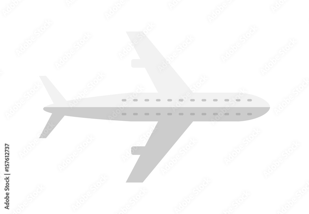 Gray flat-style airplane icon viewed from above on white background