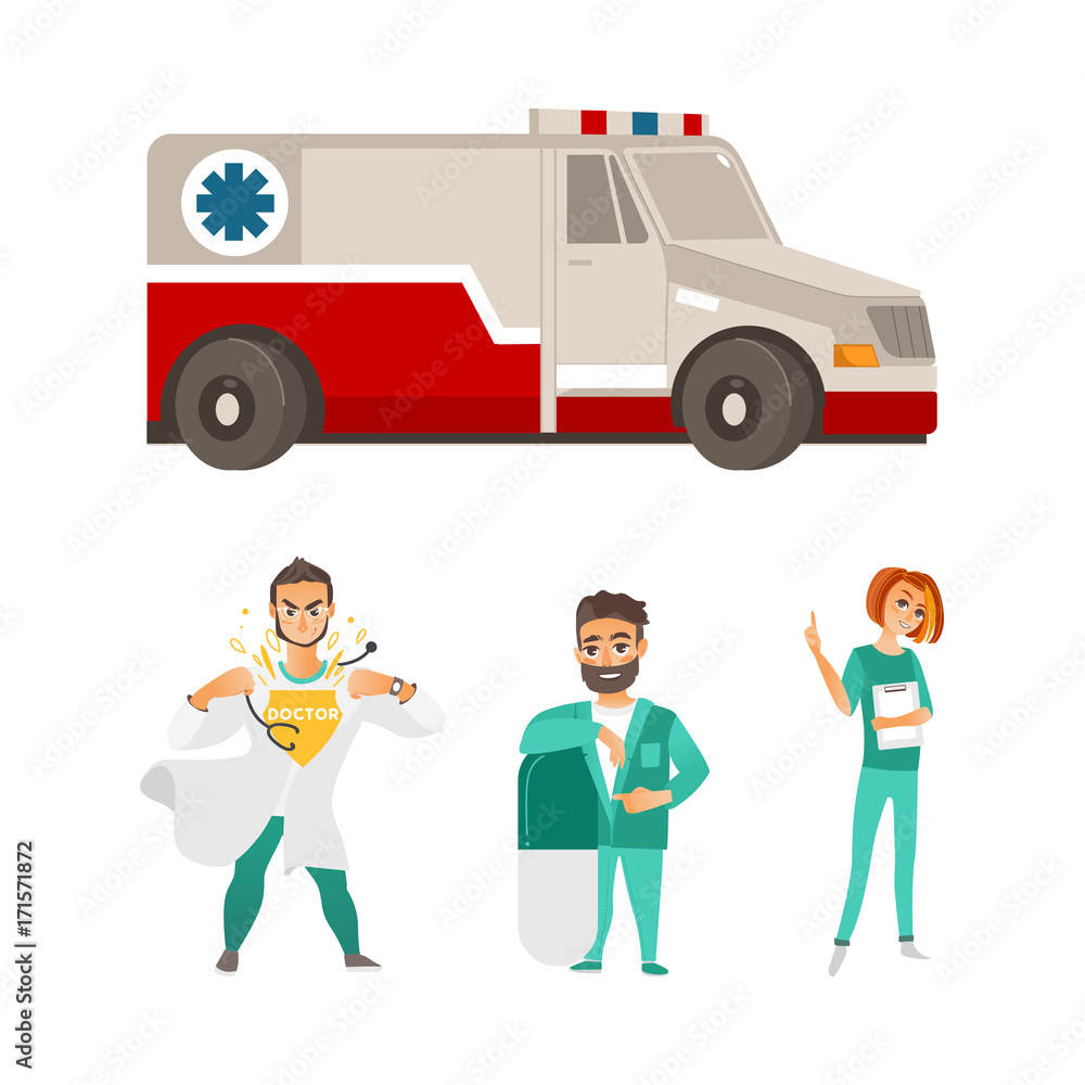 Medical Emergency Services Illustration - Ambulance & Healthcare Staff