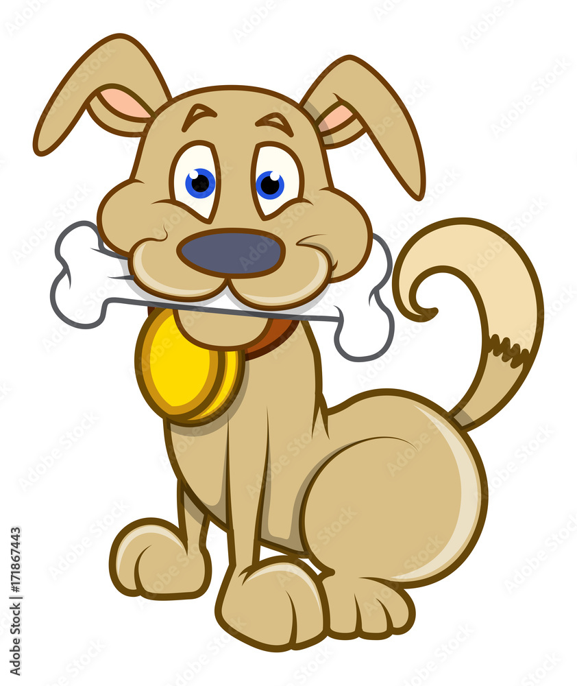 Friendly Cartoon Dog with Bone and Medal - Free Clipart Image