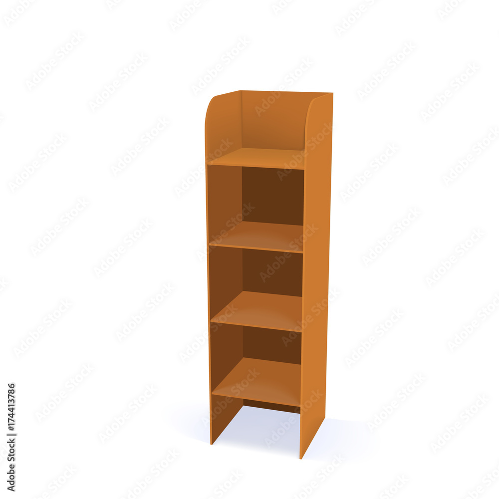Orange four-tier freestanding shelf unit with curved top and clean modern design, isolated on white background.