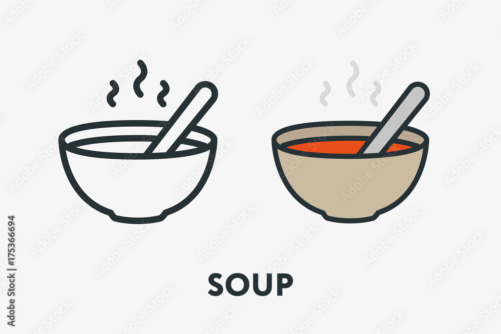 Soup Icon Set - Line and Color Variants for Web & App Design