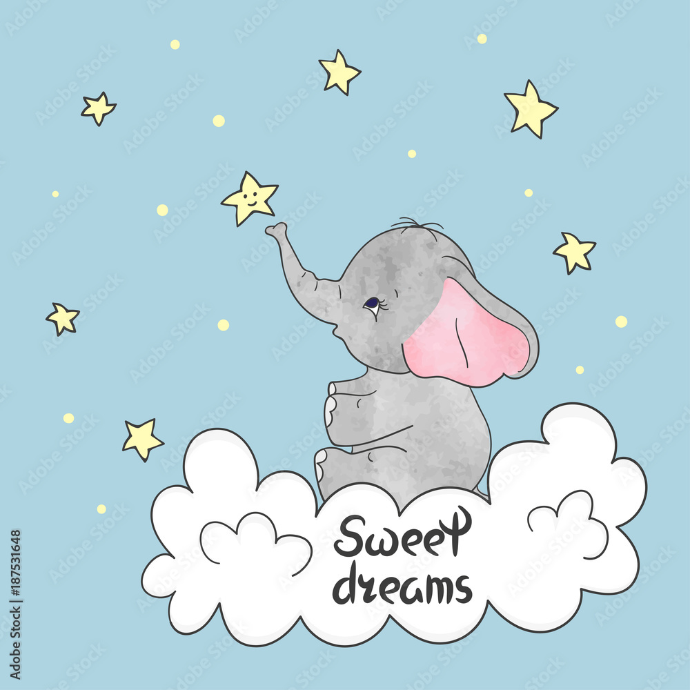 Sweet Dreams Baby Elephant Illustration - Free Download & Print