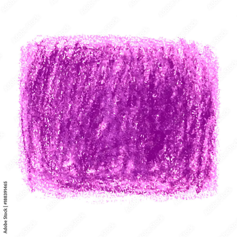 Hand-drawn purple crayon texture on white background, rough rectangular shape with grainy edges and layered strokes.