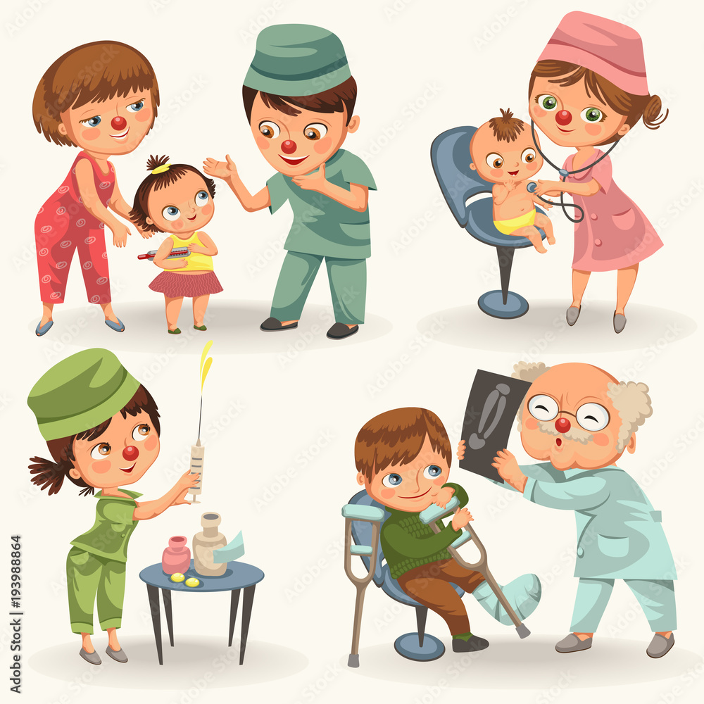 Pediatric Healthcare Illustrations - Friendly Doctor & Nurse Scenes for Kids