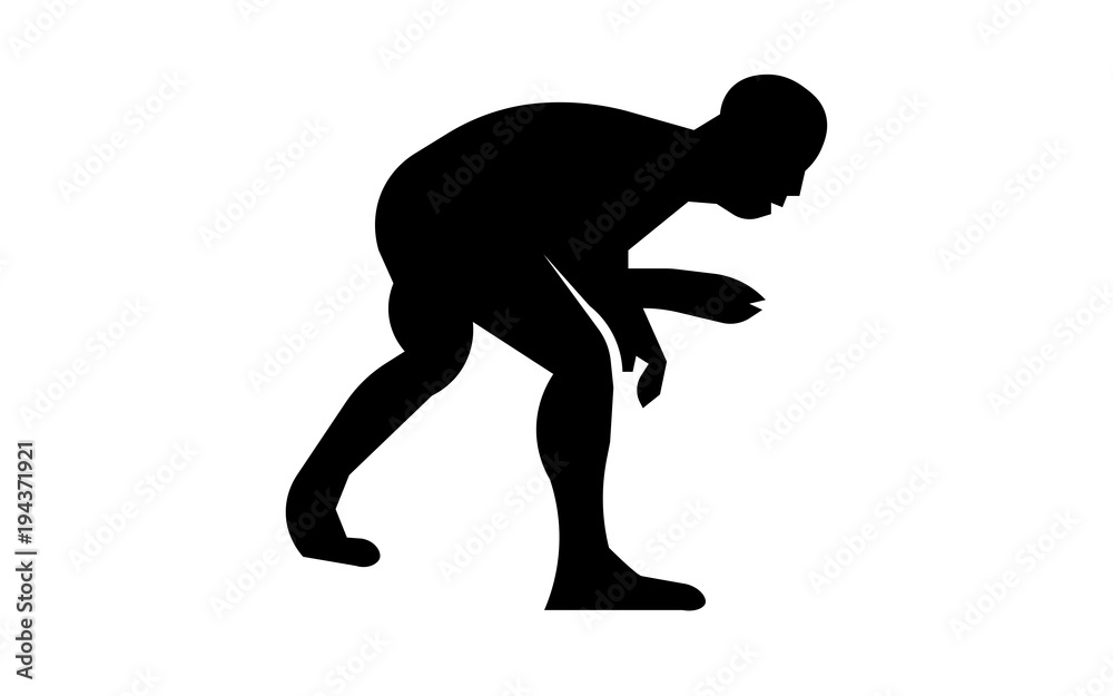 Silhouette of a person bent over, appearing fatigued or in pain, with hands on knees.