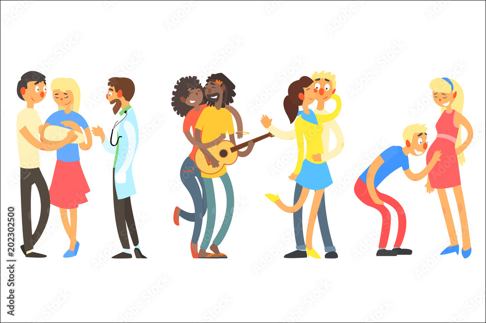 Happy Couples in Everyday Life - Illustration of Love, Family & Joy