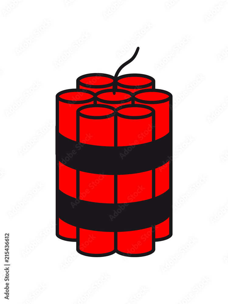 Red dynamite sticks bundled with black tape and a lit fuse, stylized vector illustration.