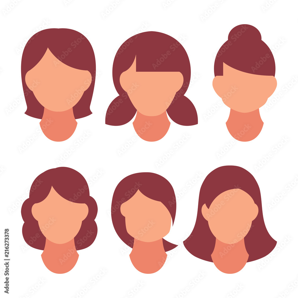 Female Avatar Hair Styles - Flat Design Icons for UI & Web