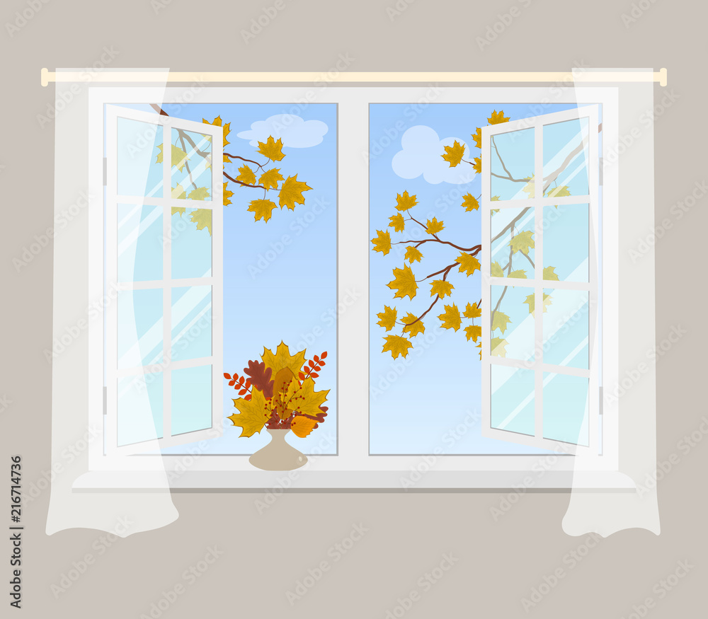 Autumn View of the Open Window Stock Vector - Illustration of - Clip ...