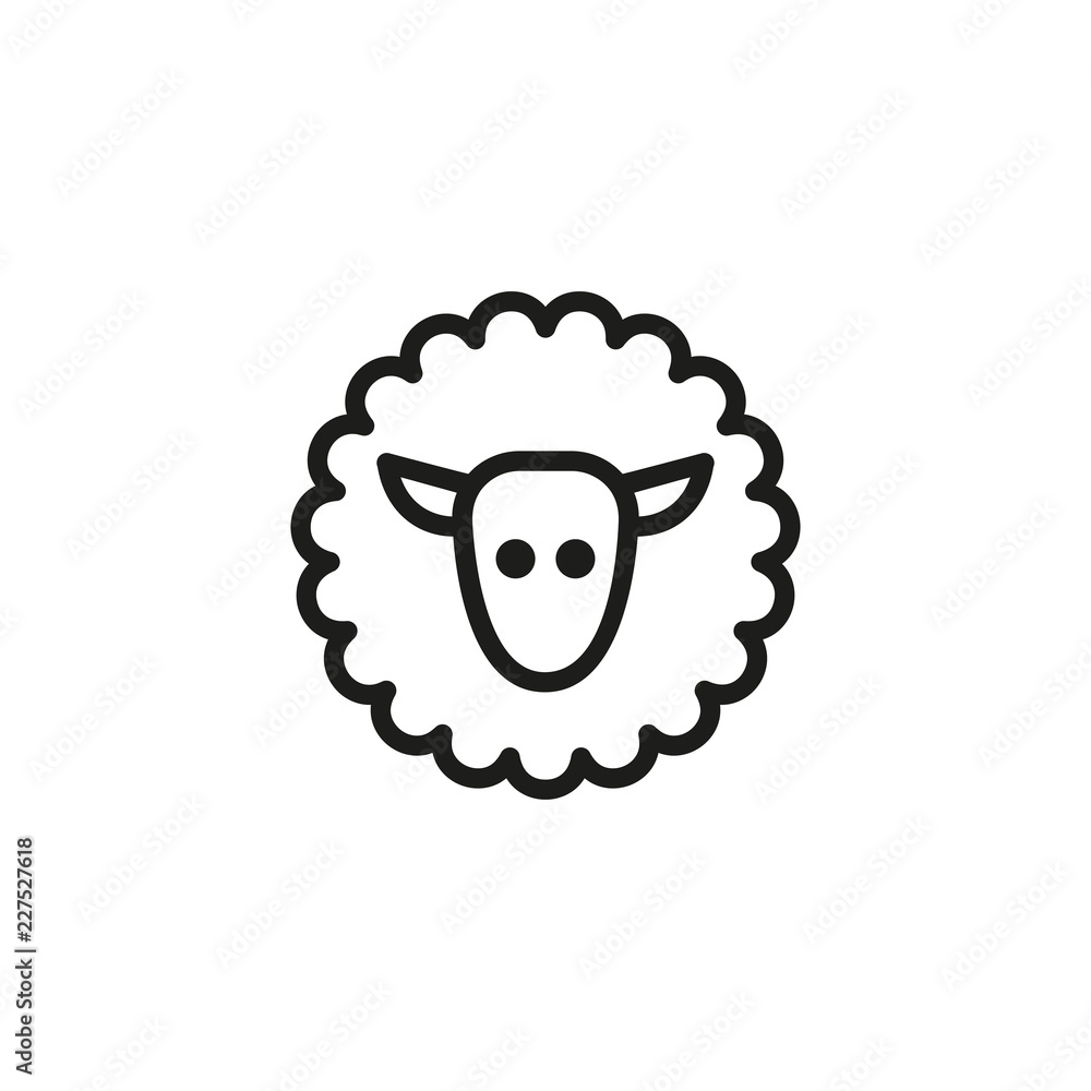 Simple black-and-white line icon of a sheep’s head with fluffy wool, ears, and round eyes.