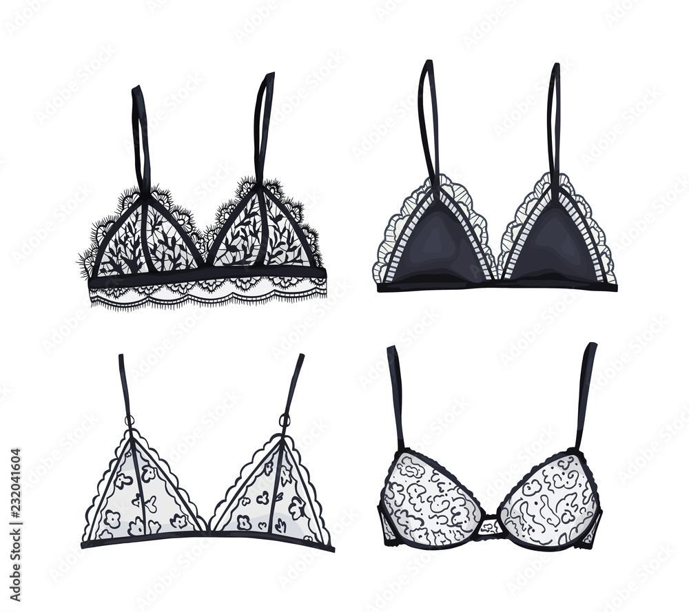 Elegant Lace Bra Illustrations - Stylish Underwear Design Collection