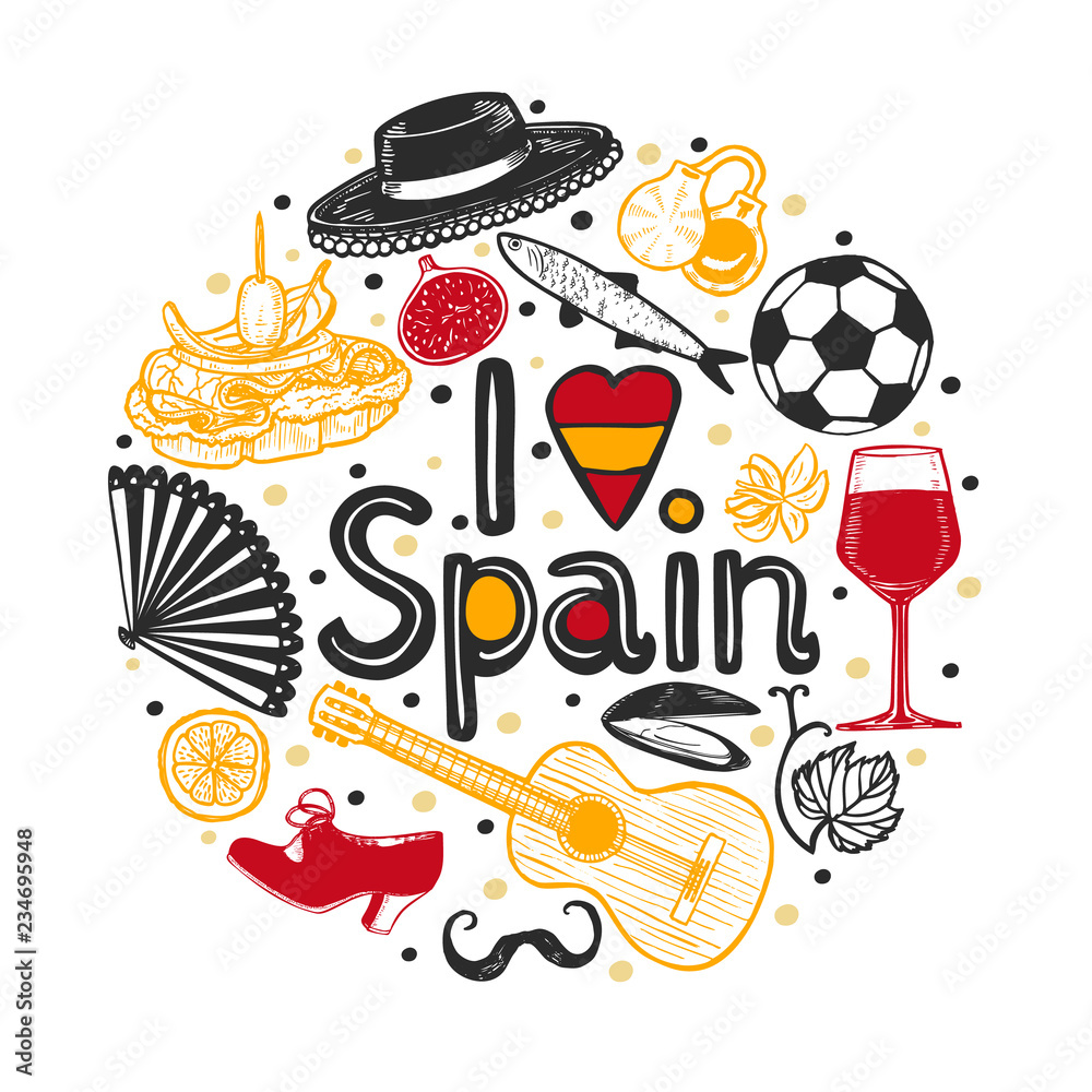 Banner With Little Peoplen And Spanish Symbols Stock Illustration ...
