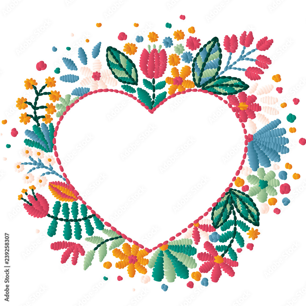 Embroidered Heart With A Needle Thread. Vector Illustration - Clip Art ...