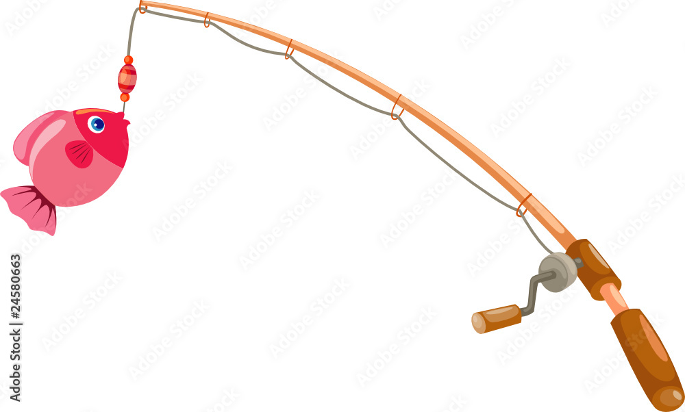 Fishing Rod with Pink Fish Illustration - Free Clipart for Kids & Education