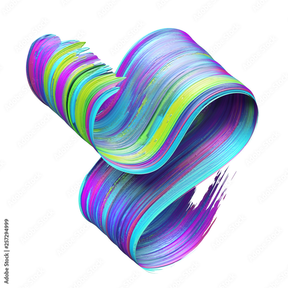 Vibrant multicolored abstract paint stroke forming a dynamic S-shaped ribbon on white background.