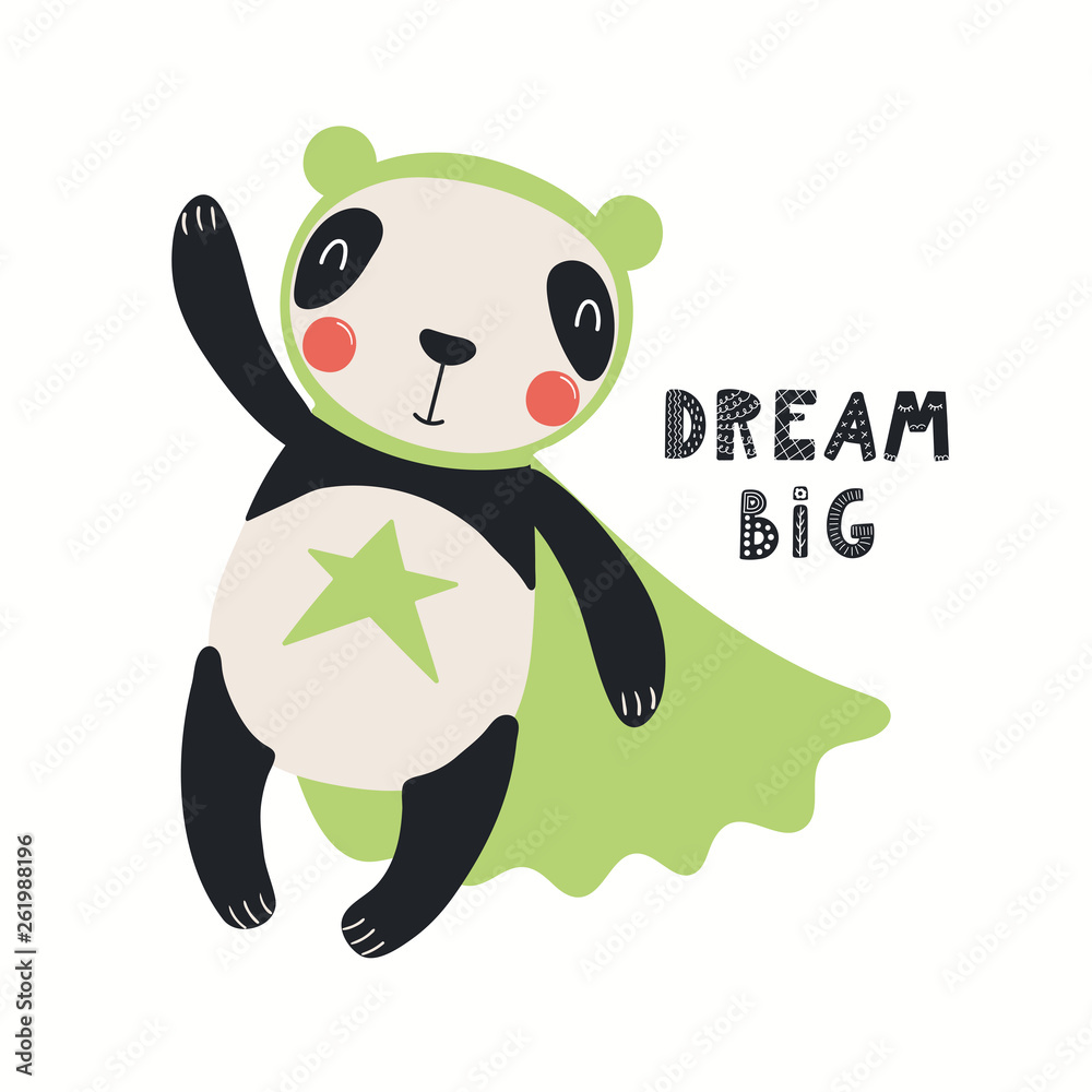 Dream Big Panda Superhero Illustration | Kids Motivational Art