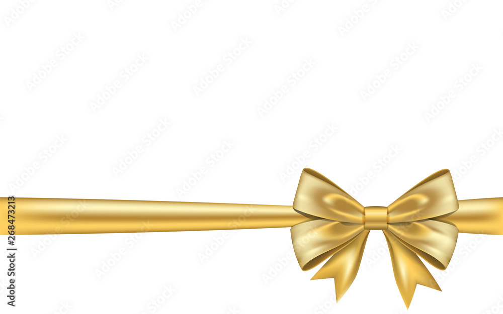 Shiny golden ribbon with elegant bow on white background, ideal for luxury gift or celebration designs.