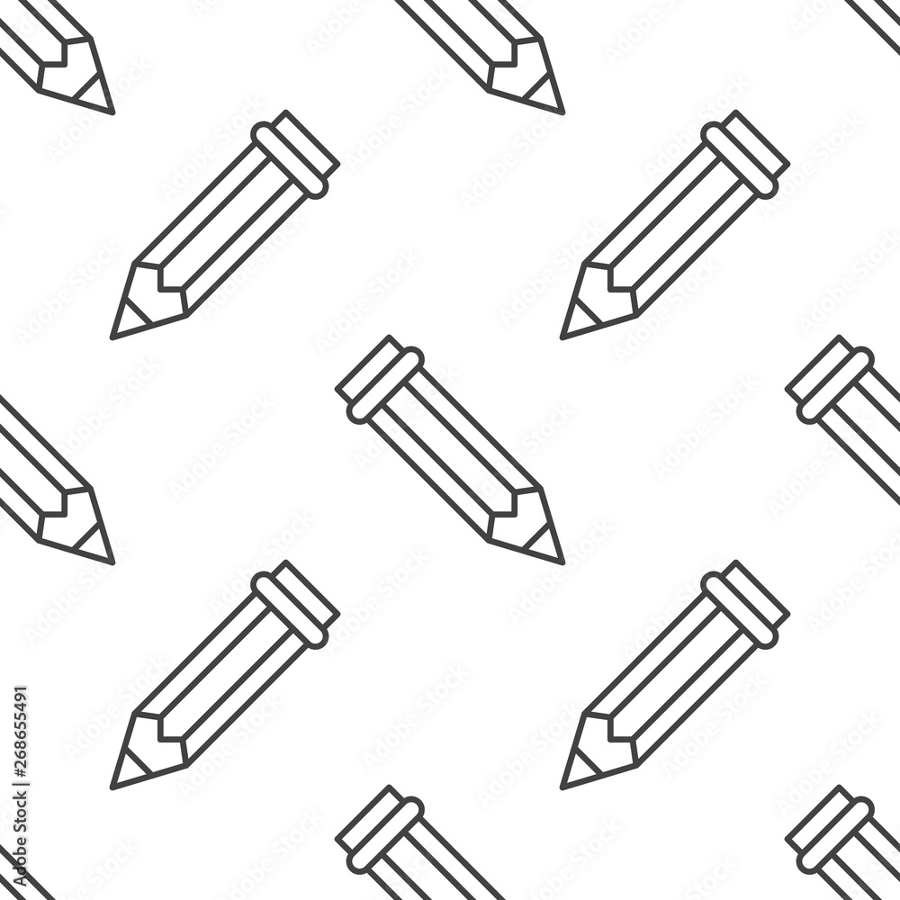 Black-and-white line art pattern of diagonal pencils on white background, repeating seamlessly.