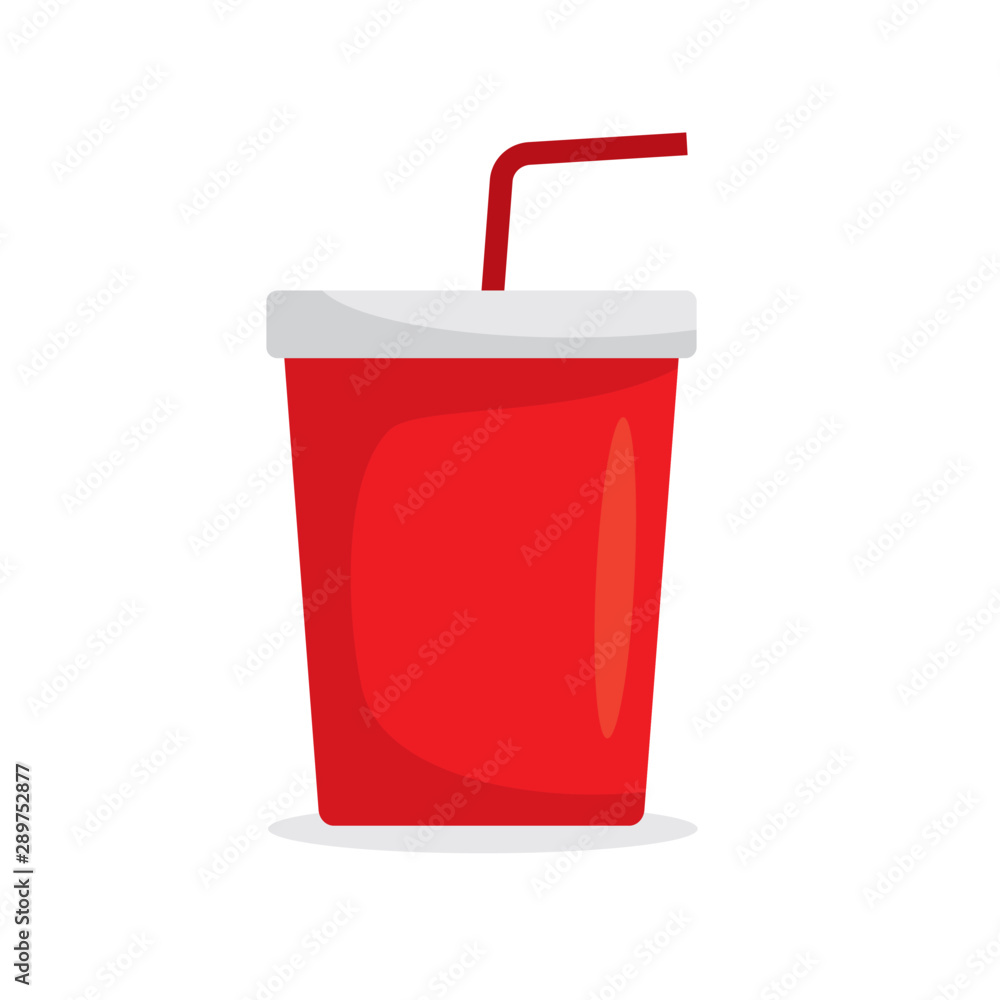 Red Soda Cup with Straw - Flat Vector Illustration