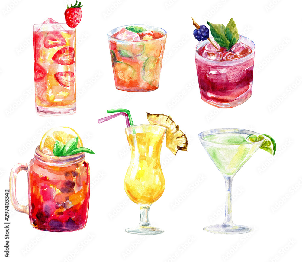 Vibrant Watercolor Cocktail Illustrations for Beverage Design & Menu Art