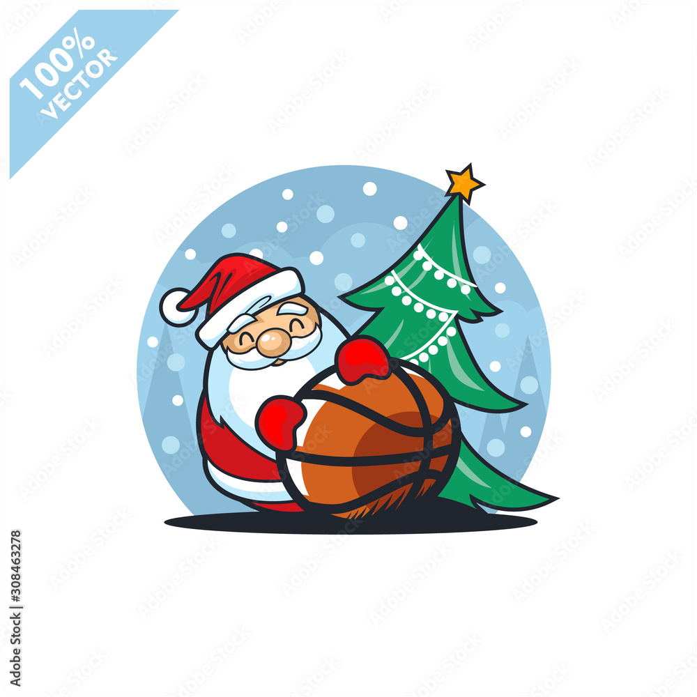 Santa Claus Gift Basketball Christmas SVG PNG DXF EPS Cut Files - Clip