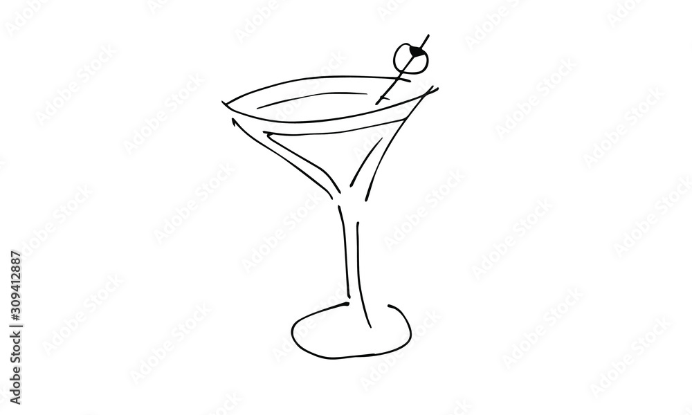 Classic Martini Sketch - Minimalist Cocktail Illustration
