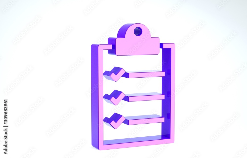 Purple 3D clipboard icon with three checked items on a white background.