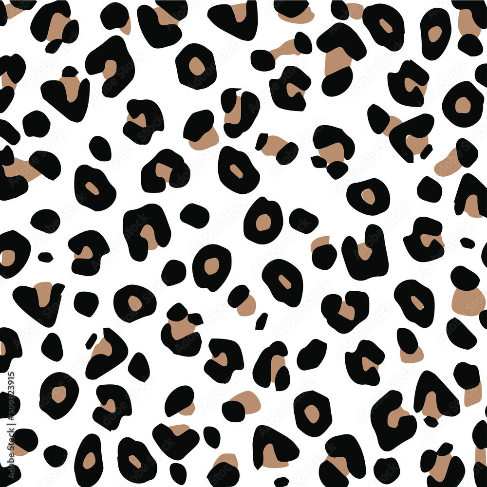 Black and tan leopard print pattern on white background, seamless vector design.