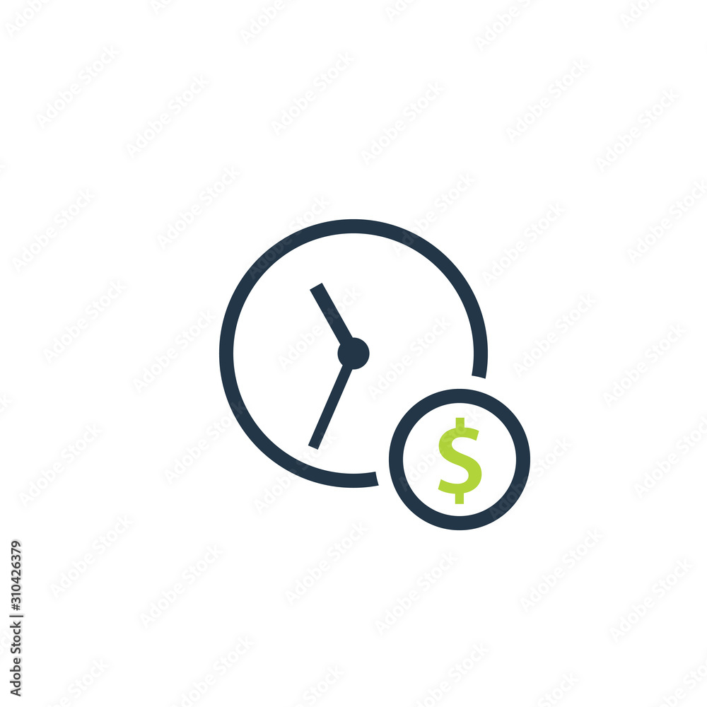 Clock and dollar sign icon representing time is money concept.
