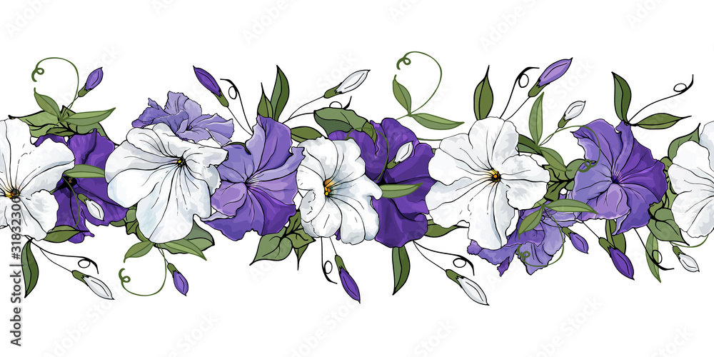 Elegant Purple and White Petunia Floral Border Design