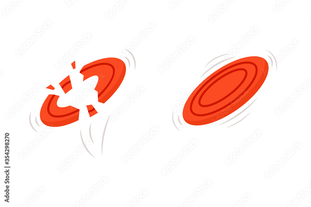 Two red oval objects-one shattered with cracks and motion lines, the other intact and spinning-illustrating breakage vs. durability.