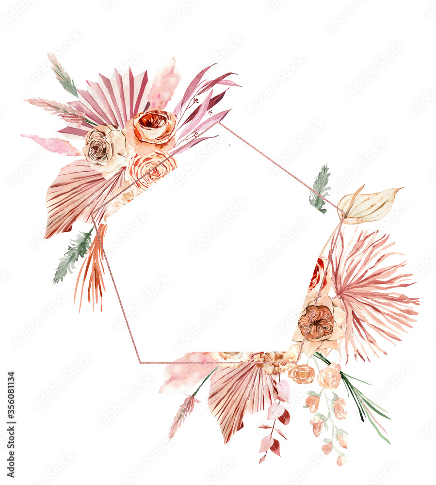 Peach and Blue Watercolor Flowers Clipart Illustration Graphics