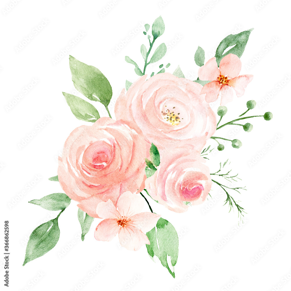Blush Flowers Watercolor Flowers Clipart Commercial Use - Clipart ...