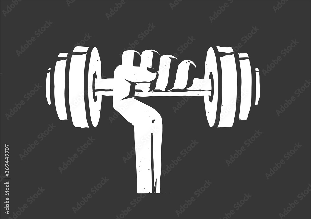 White silhouette of a clenched fist lifting a barbell against a dark background, symbolizing strength and power.