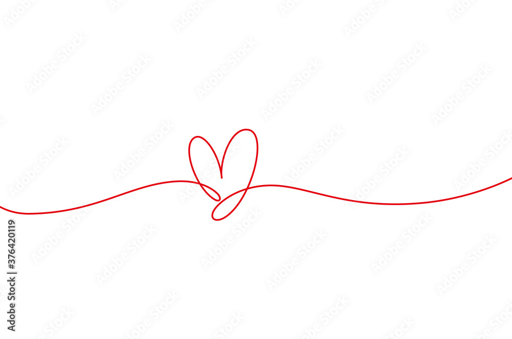 A minimalist red continuous-line drawing of a heart on a white background, formed by a flowing ribbon-like stroke.