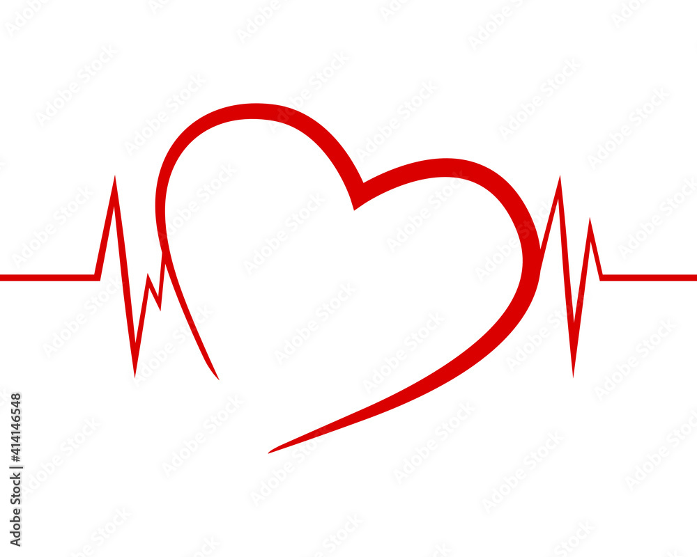 Red heart icon integrated with ECG heartbeat line on white background