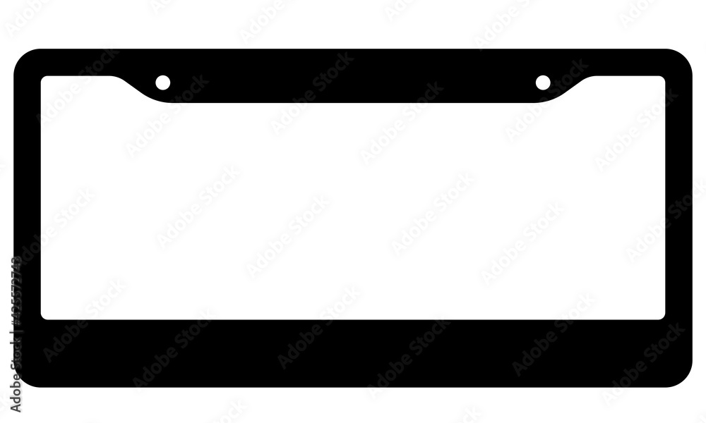 Black rectangular license plate frame with two top mounting holes and clean white center for customization.